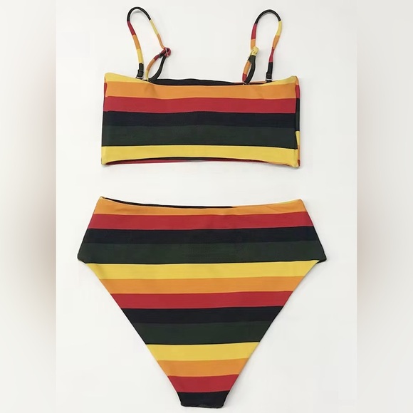 Cupshe Multi Color Reversible to Black Bikini nwot - Picture 1 of 10